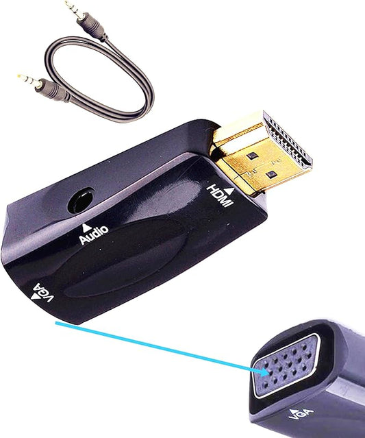 HDMI to VGA Adapter VGA Female to HDMI Male Gold Plated 1080P Connector Converter with 3.5mm Audio Jack Cable 50cm/19.68inch for PC HDTV Desktop Laptop Projector Monitor