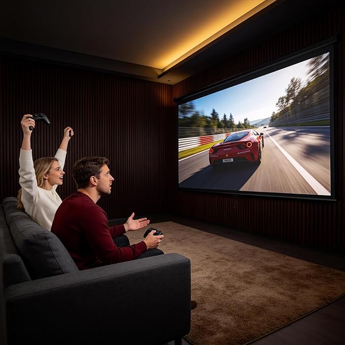 100 Inch Projection Screen Outdoor Indoor 16:10 HD Foldable Manual Pull Down Projector Screen for Movie Home Backyard Theater Cinema Office Video Game, Black