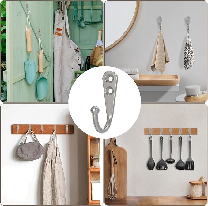 POZEAN 40 Pack Wall Hooks - Silver Coat and Towel Hooks with 80 Screws, for Hanging Coats, Scarves, Bags, Towels, Keys, Caps, Cups, Hats and More