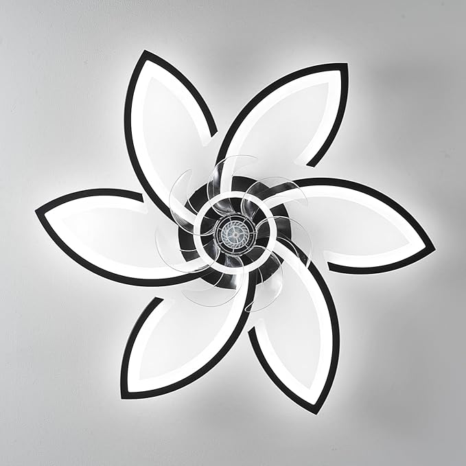 Ceiling Fan with Lights Remote Control, Black Flower Ceiling Fan with Light, 3 Light Color Modern Low Profile Flush Mount Ceiling Fan for Kitchen Bedroom Living Room