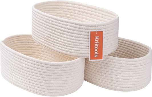 Baskets&Bins for Shelf Storage Organizing/Cute Basket to Store and Organize Household Items/Woven Rope Basket for Living Room, Bedroom,Playroom,3 Packs Off White