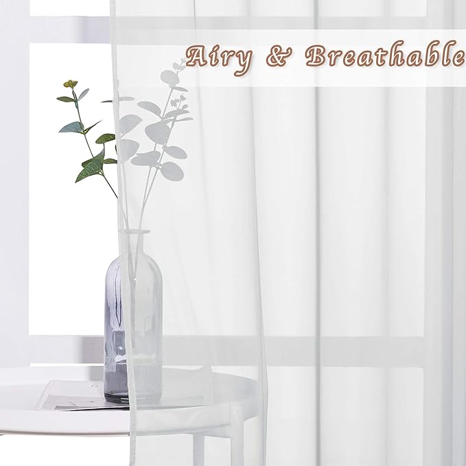 NICETOWN Sheer Window Curtains for Living Room, Grommet Lightweight Gauzy Textured Sheer Panels Window Treatment for Boys/Modern Bedroom, Light Gray, W70 x L72, 2 PCs