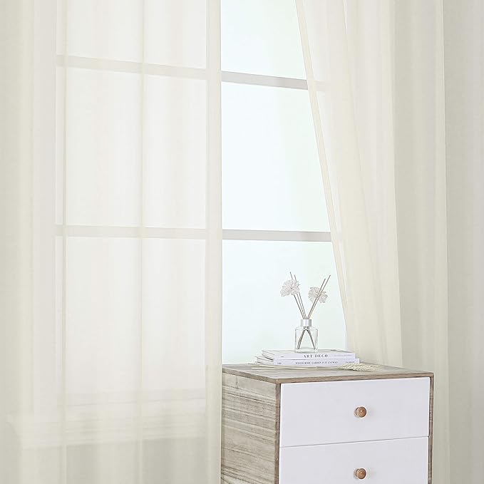 KEQIAOSUOCAI Ivory Sheer Curtains - Grommet Light Filtering Window Treatment Voile Curtain Panels for Living Room (54 Wide 72 Long Per Panel,2 Panels)
