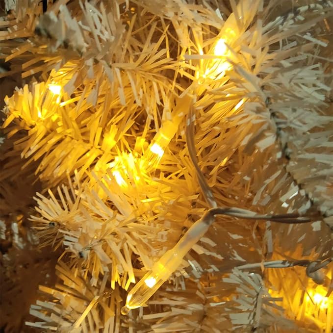 Outdoor String Lights with Timer - Battery Operated 18ft 50 LED White Wire for Indoor/Outdoor Wedding Party Garden Home, Waterproof, Warm White, 2 Pack