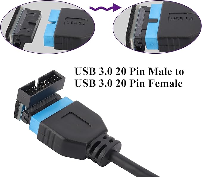 2 Pack 90 Degree 20pin USB 3.0 Adapter Up Right Angle 3.0 USB 20 Pin Male to Female Extension Power Adapter Board for Motherboard Mainboard.20(20Pin-Up/Black)