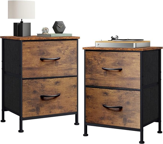 WLIVE Nightstand Set of 2, 2 Drawer Dresser for Bedroom, Small Dresser with 2 Drawers, Bedside Furniture, Night Stand, End Table for Bedroom, College Dorm, Rustic Brown Wood Grain Print