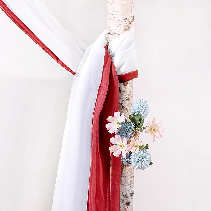 MIULEE Christmas Sheer Window Scarf Valance Extra Long Topper Elegant Swag Curtains Luxury Draping Fabric for Wedding Arch Party Ceremony Canopy Bed Living Room, 54'' x 144'', 1 Panel Red