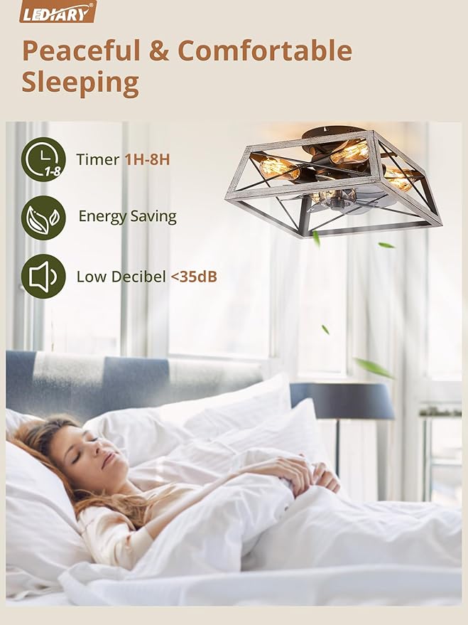LEDIARY Ceiling Fans With Lights Remote Control, 22 Inch Farmhouse Caged Flush Mount Ceiling Fan Low Profile, Small Industrial Rustic Quiet Ceiling Fan With Remote For Bedroom, Kitchen, Indoor Home