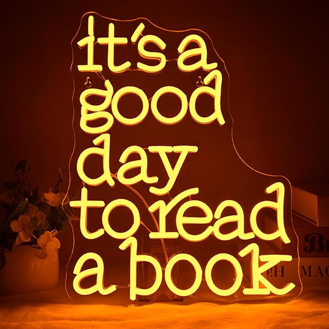 Wanxing LED Neon Sign for Wall Decor, It's a Good Day to Read a Book, USB Powered Dimmable, 5V/2A, 16.5"x12.6" for Home, Office, Bedroom, Book Lover