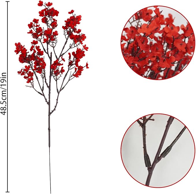 Uieke 15 Pcs Babys Breath Artificial Flowers Bulk Silk Red Faux Flowers Real Touch Gypsophila Bouquet for Christmas Halloween Home Wedding Decoration
