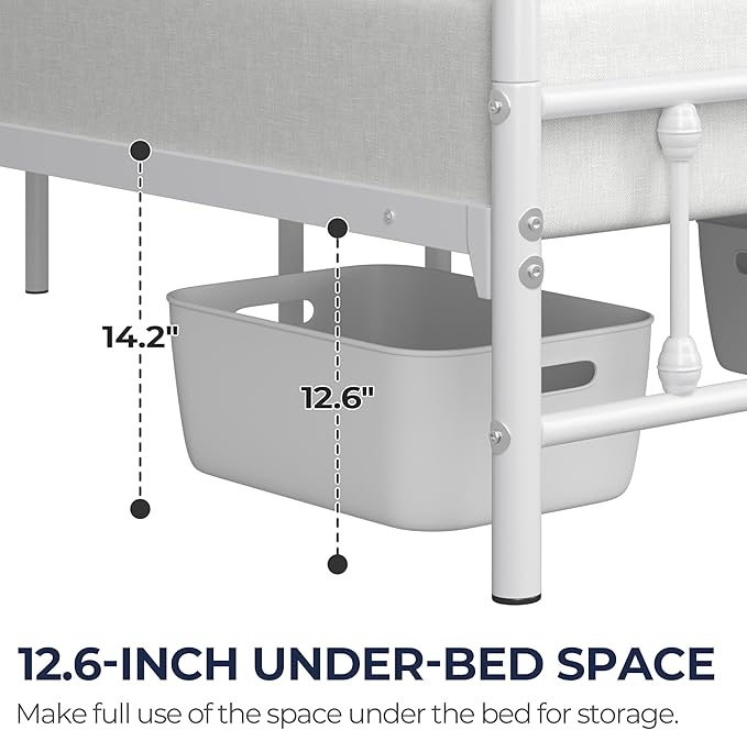Yaheetech Classic Metal Platform Bed Frame Mattress Foundation with Victorian Style Iron-Art Headboard/Footboard/Under Bed Storage/No Box Spring Needed/King Size White