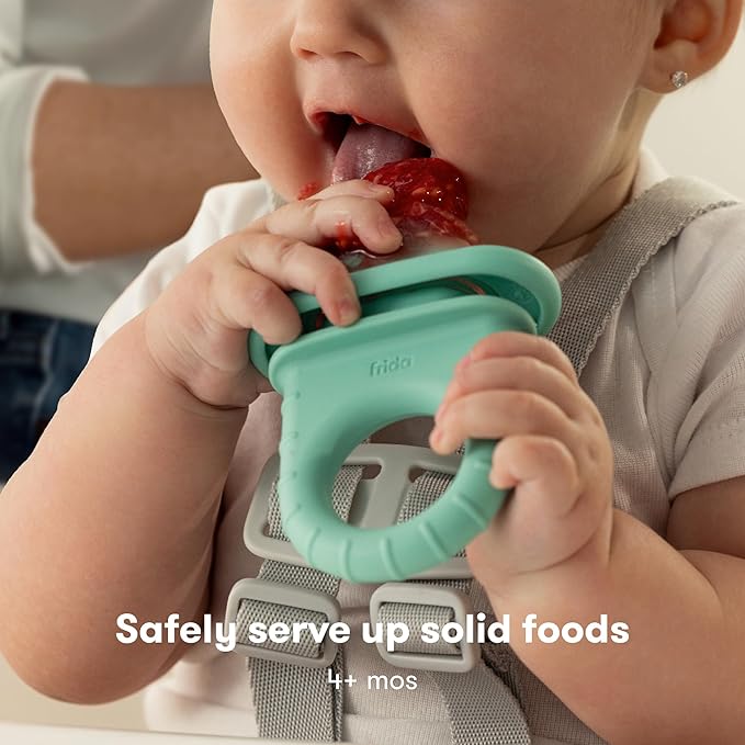 Frida Baby Push Pop Feeder, Baby Fruit Food Feeder to Safely Introduce New Foods, Fresh + Frozen, Silicone, BPA Free, Dishwasher Safe | 3 Count, Teal