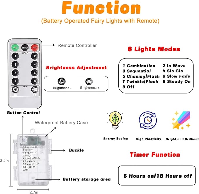2 Pack 100LED Christmas Battery Operated Fairy Lights with Remote, 8 Modes String Lights with Timer, Dimmable, Memory Function, Waterproof Twinkle Lights for Outdoor Indoor Christmas Decor(Multicolor)