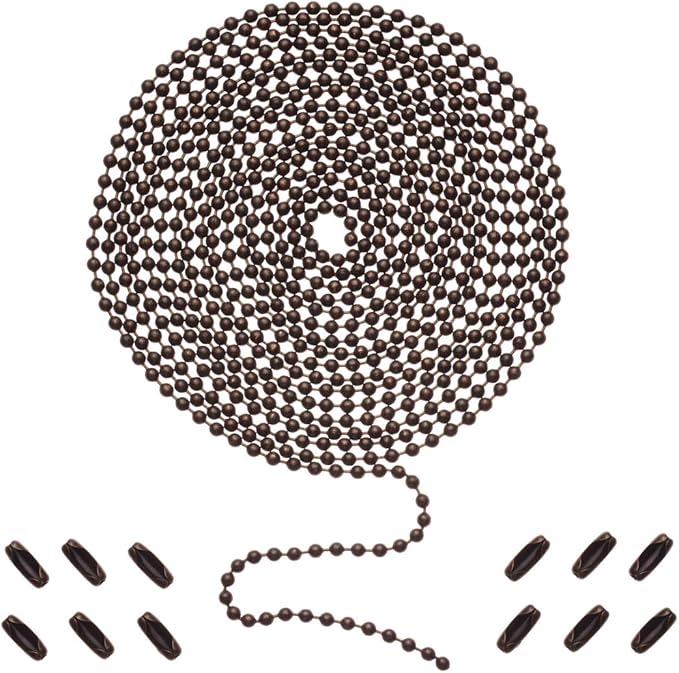 SmoTecQ Ceiling Fan Pull Chain, 120" Rust Proof Copper 3mm Beaded Extension Chains with 12 Matching Connectors, Bronze