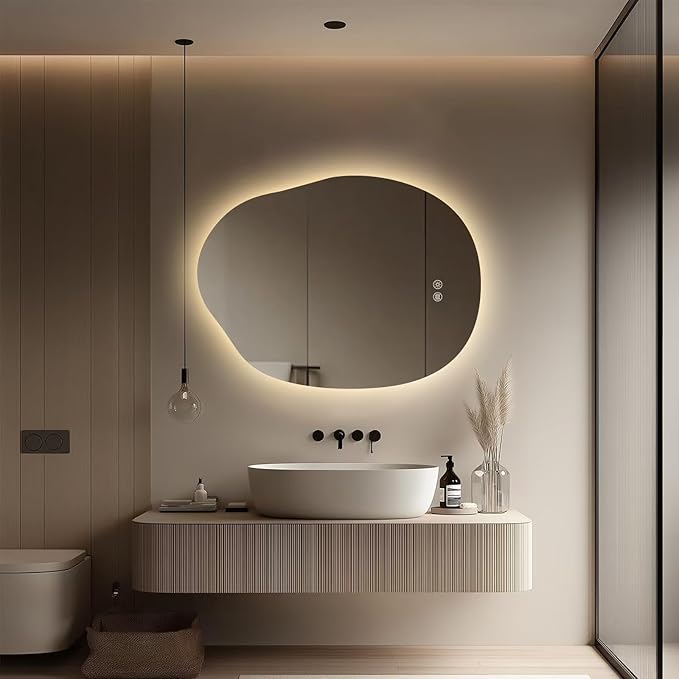 LED Bathroom Mirror with Lights 24x32, Stepless Dimmable Irregular Backlit Mirror with 3 Colors, Anti-Fog, Memory, Al-Alloy Lampshade, Frameless Smart Mirror for Bathroom (Horizontal/Vertical)