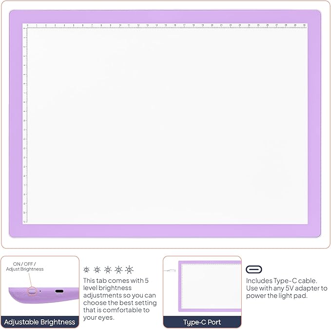 iVyne Corded A4 Light Pad for Diamond Painting & Art Projects – LED Light Board with Diamond Art Accessories – Ultra-Thin & Portable Diamond Dot Light Board, Perfect for Artists - Purple