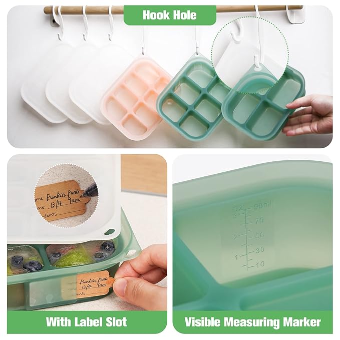 haakaa Silicone Baby Food Tray - Breastmilk Homemade Baby Food Mold - Baby Fresh Food Freezer Tray - Ice Cube Tray - - 4m+ Baby Toddler Kid - Pea Green