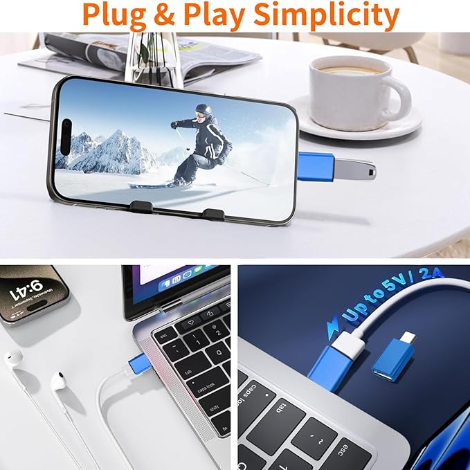 [Apple MFi Certified] USB C to USB Adapter, USB C Male to USB 3.0 Female OTG Cable Converter Compatible with MacBook Pro Air, Tablets, iPhone 17 Pro Max/17 Plus/16/15 Series (Blue-Pack)