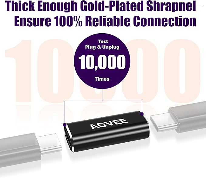 AGVEE 2 Pack USB4 Type-C Female to Female Adapter, PD 240W Quick Charge USB 4.0 40G Data Coupler Extender Extension Connector for TB4 TB3 MacBook, Pixel 2 3 4 5, S24, S23, S22, Black