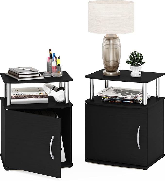 Furinno Jaya End Side Sofa Table/Nightstand with Door, 2-Pack, Americano/Chrome