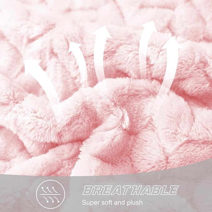 Exclusivo Mezcla Fleece Queen Size Blanket for Bed, 90x90 Inches Soft Cozy Jacquard Flannel Blankets, Lightweight Fuzzy Plush Warm for Winter, Light Pink