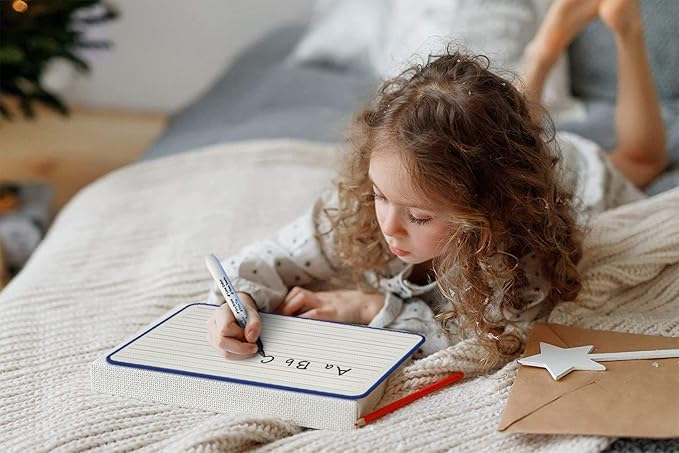 SCRIBBLEDO Magnetic Dry Erase Board, Double Sided 9" x 12" Small White Board, Ruled - Blank Blue Framed Mini Dry Erase Board, Portable Whiteboard for Kids, Great for School, Home & Remote Learning
