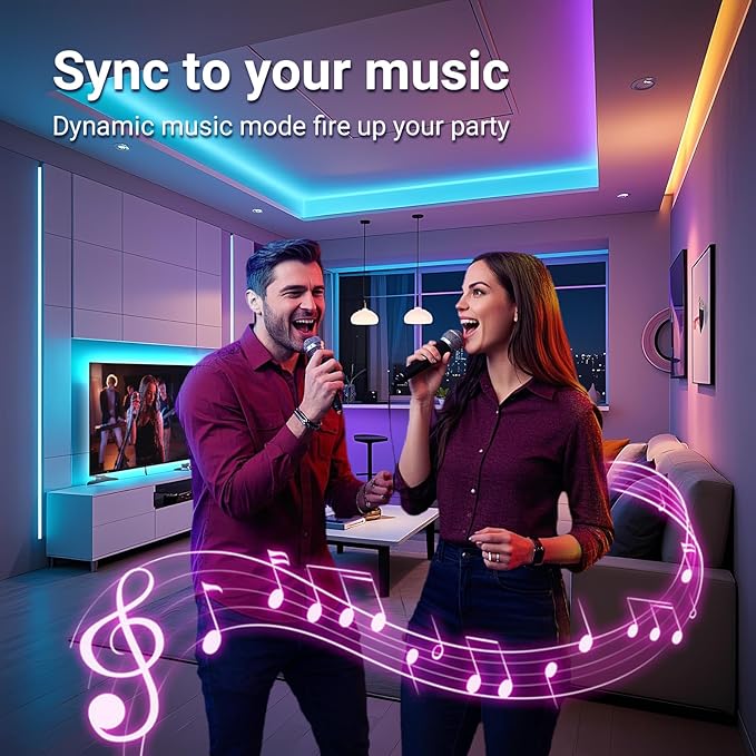 hyrion Smart LED Light Strips,50 ft WiFi LED Light,Sound Activated Color Changing with Alexa and Google,Sync Music with Led Strip Lights for Bedroom for Living Room, Home Decor
