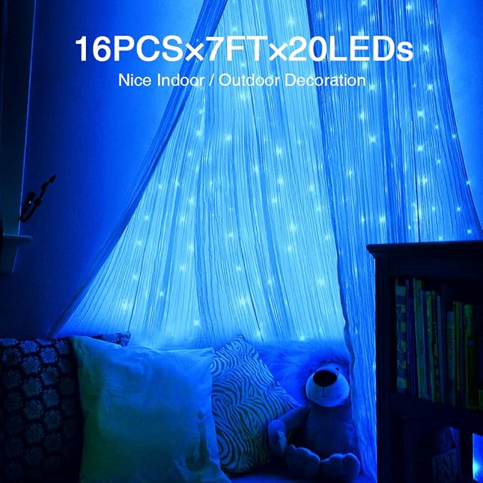 Olafus 16 Pack Blue Fairy Lights Battery Operated, IP68 Waterproof Mini String Light, 7ft Small LED Bottle Light for Wedding Vase Centerpieces Table Decorations Christmas Indoor Party Jars Gift