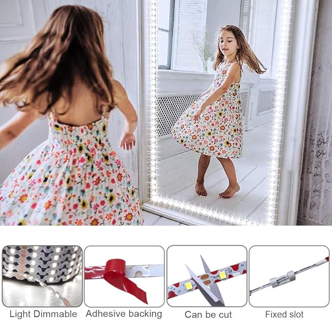 13ft/4M Led Vanity Mirror Lights Kit Bendable NO Need to Cut Vanity Make-up Mirror Cloakroom Adjustable Flexible Strip Light Table Set with Dimmer and Power Supply Mirror Not Included