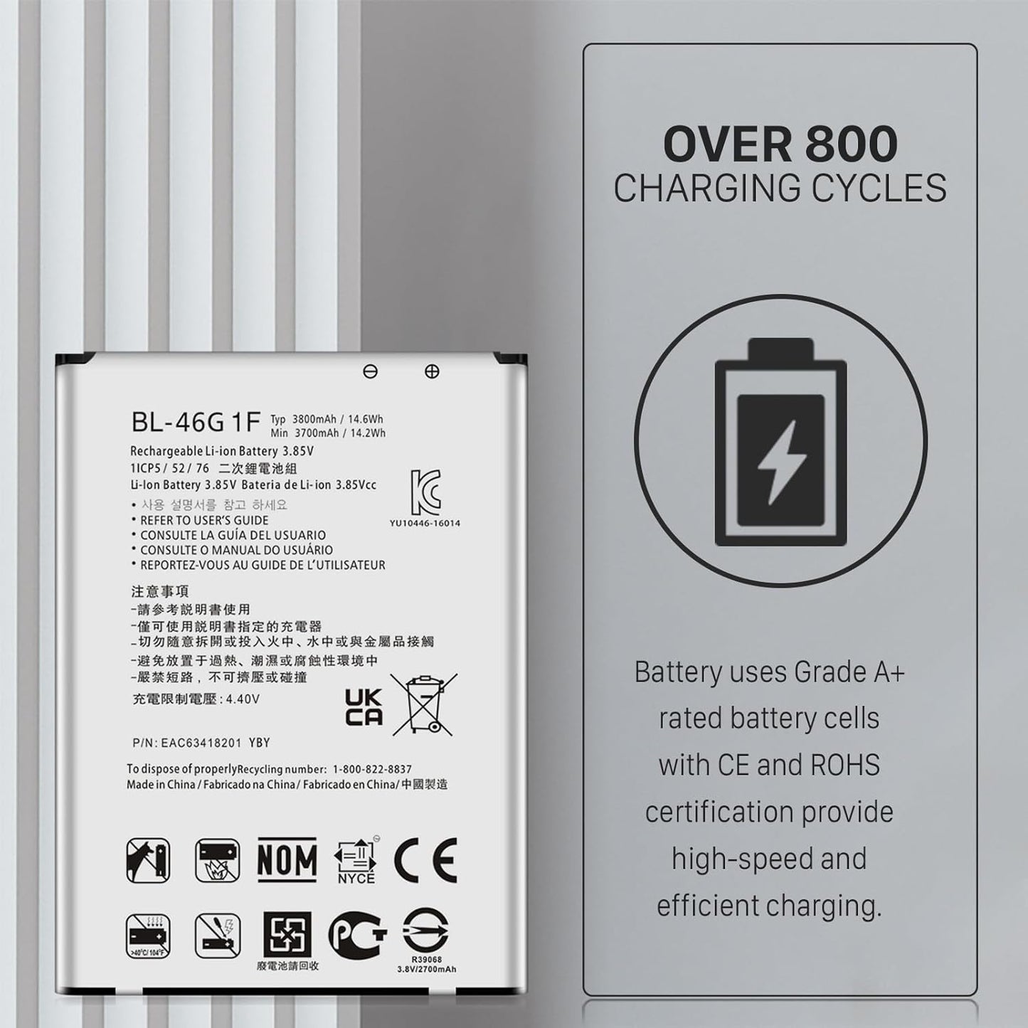 LG K20 Plus Battery, 3800mAh Replacement for BL-46G1F, Compatible with MetroPCS, T-Mobile, Verizon