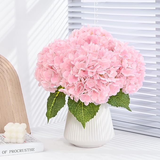MARTINE MALL 3Pcs 21in Hydrangea Artificial Flowers, Latex Real Touch Hydrangeas Lifelike Large Hydrangea Flowers for Home Decor Party Arrangements Wedding Bouquets Centerpieces (Light Pink)