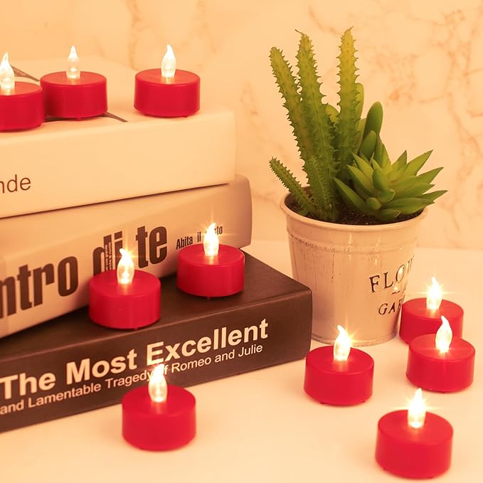 LED Tea Lights Candles- 50PACK Red Flameless Candles Realistic and Bright Flickering Long Lasting 200Hours for Holiday Celebration,Party, Home Decoration,Battery Operated