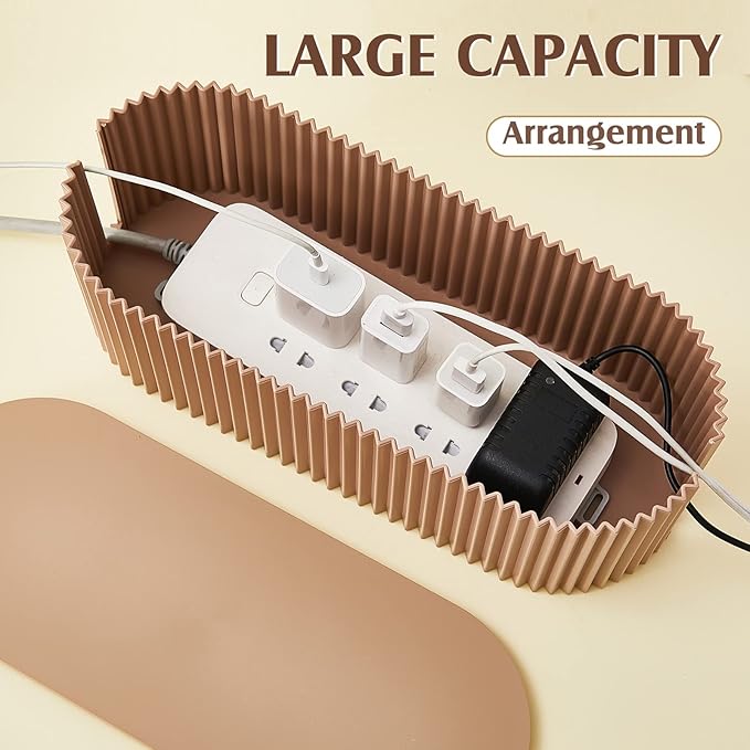 Marsui 2 Pcs Light Coffee Cable Management Organizer Box for Hiding Wires, Home Office Desk Floor Cord Organizer, 11.8 x 5.1 x 4.3 Inch Cord Strip Protect Holder Wire Storage