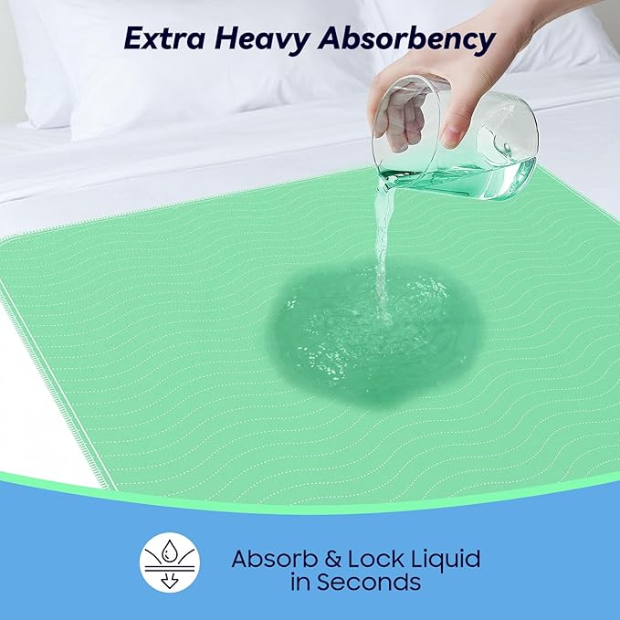 4 Pack 36” x 54” Extra Heavy Absorbency Washable Underpads, Waterproof Nursing Pads Incontinence Bed Pads, Reusable Washable Pee Pads for Dogs, Diaper Changing & Adults, Mattress Protector