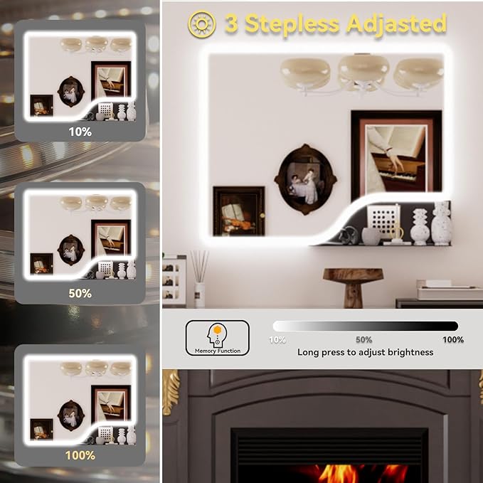 40"x 32" LED Bathroom Mirror with Shelf, Wall-Mounted Backlit Vanity Mirror with Lights, Smart Bathroom Mirror with 3 Colors, Anti-Fog, Stepless Dimmable, Memory (UL, ETL)