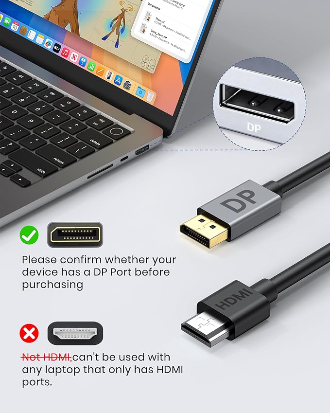 DisplayPort to Dual DisplayPort Splitter Adapter, 4K 60Hz MST Hub for Dual Monitor Setup, 1 in 2 Out DP Splitter for Extended/Mirrored Modes