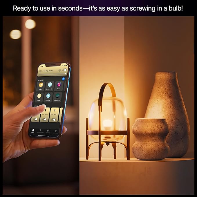 Philips Hue Smart LED A19 Bulb, White & Color Ambiance, E26 Base, 7.2W, Full Spectrum Light 1000K-20000K, 810 Lumens, Dimmable, Works with Alexa, Google,& Apple Home, 4pk