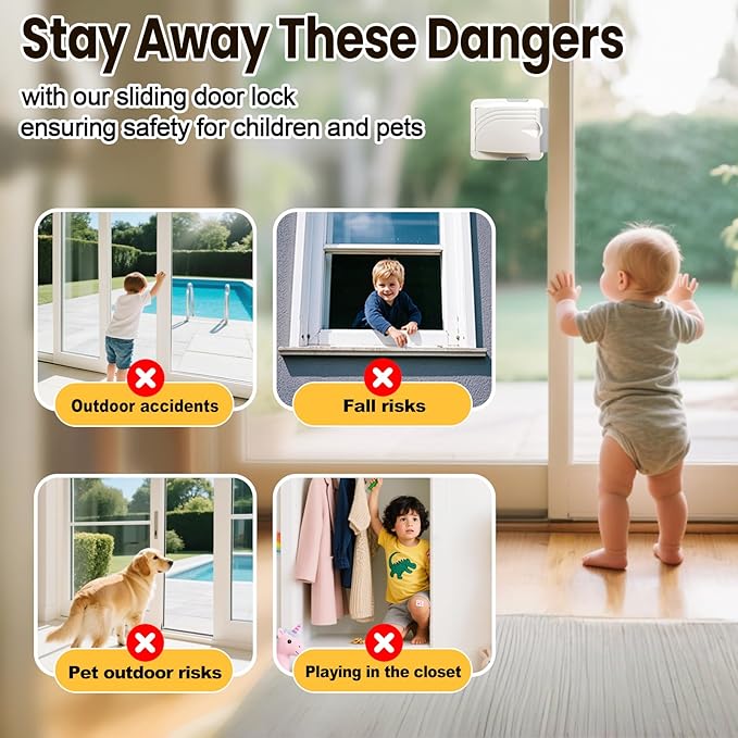 Sliding Door Lock 2 Pack, Child Safety Lock For Sliding Glass Doors, Easy To Install, Keeps Your Baby Out Of Danger, For Sliding Glass Doors, Sliding Windows, Sliding Closets, Etc (Grey)