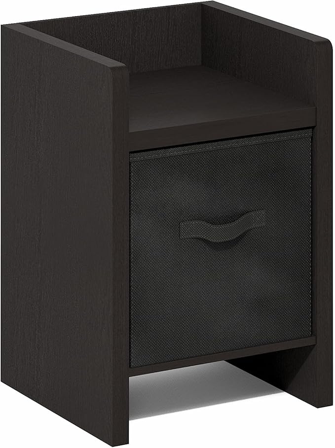 Furinno Viola Side Table, Thick Frame End Table with Storage Bin, Night Stand, Bedside Table, for Living Room, Bedroom, Dark Oak