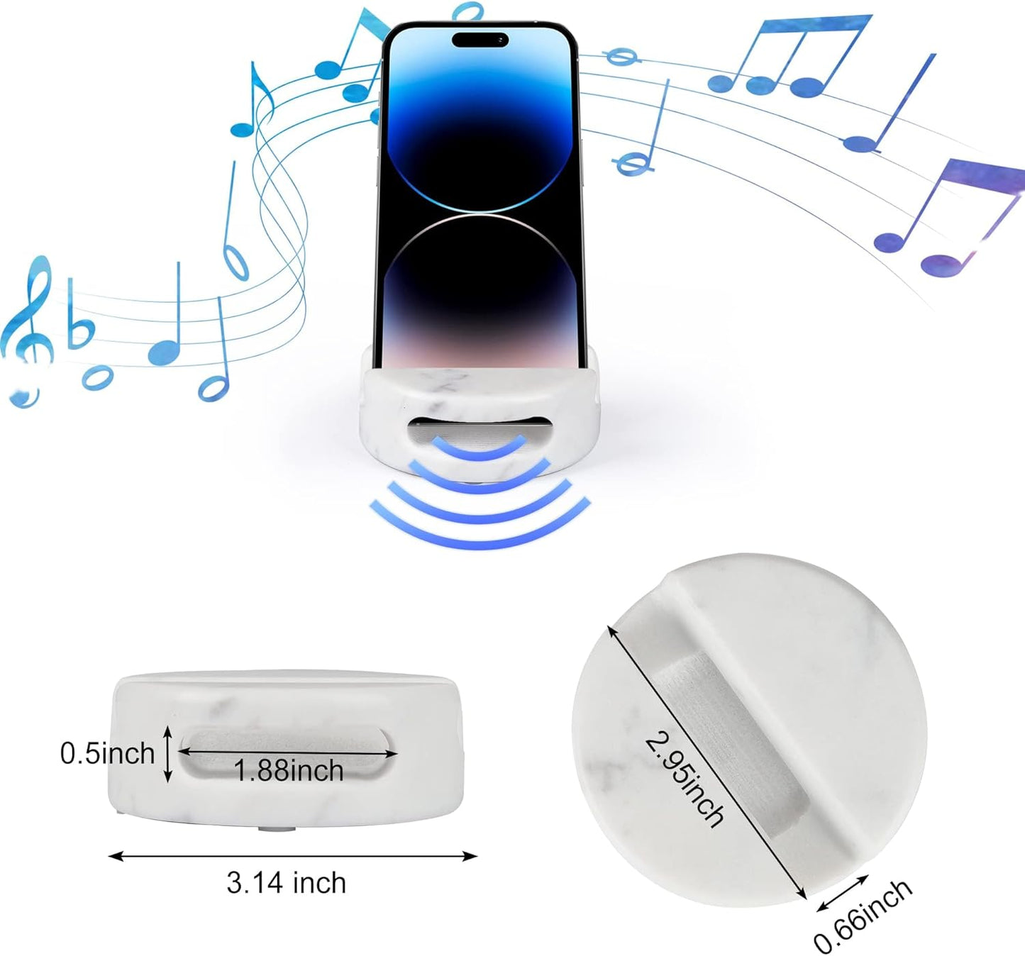 Elegant White Marble Phone Stand with Sound Amplification, Round Holder for Desk, Kitchen, Bathroom, and Bedside