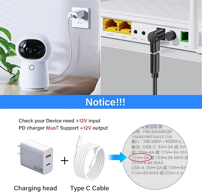 PNGKNYOCN 12V USB C to DC 5.5 x 2.1mm Converter,90 Degree DC 5.5 x 2.1mm Male to USB C Female PD Emulator Trigger Adapter,for Camera, Router，LED Light（4-Pack）