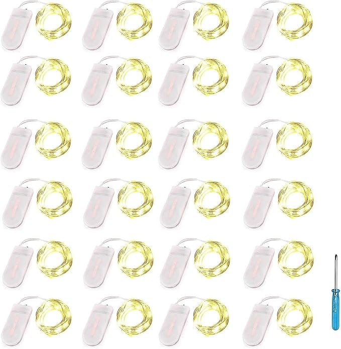 24 Packs Fairy Lights Battery Operated LED String Light 10.2FT 30LEDs Waterproof Copper Wire Firefly Light Mini Starry Moon Light for DIY Crafts Wedding Table Party Bedroom Christmas deco(Warm White)