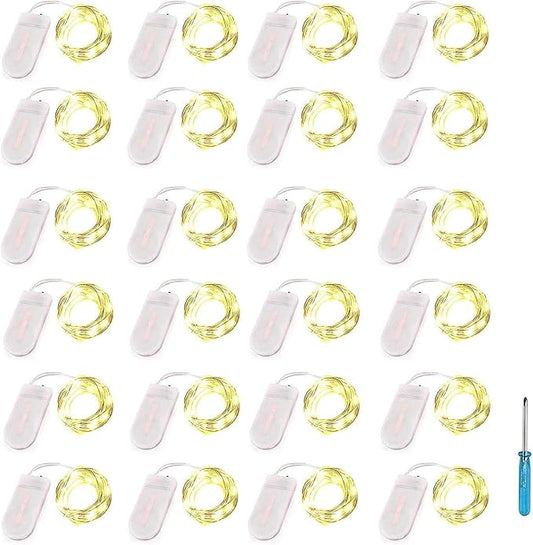 24 Packs Fairy Lights Battery Operated LED String Light 10.2FT 30LEDs Waterproof Copper Wire Firefly Light Mini Starry Moon Light for DIY Crafts Wedding Table Party Bedroom Christmas deco(Warm White)