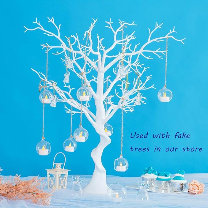 Sziqiqi Hanging Glass Globes Orbs Tea Light Candle Holders with Flameless LED Tealight for Wedding Ornaments, Wedding Birthday Christmas Party Centerpiece Accessory 2.36inch 10pcs +2 Extra