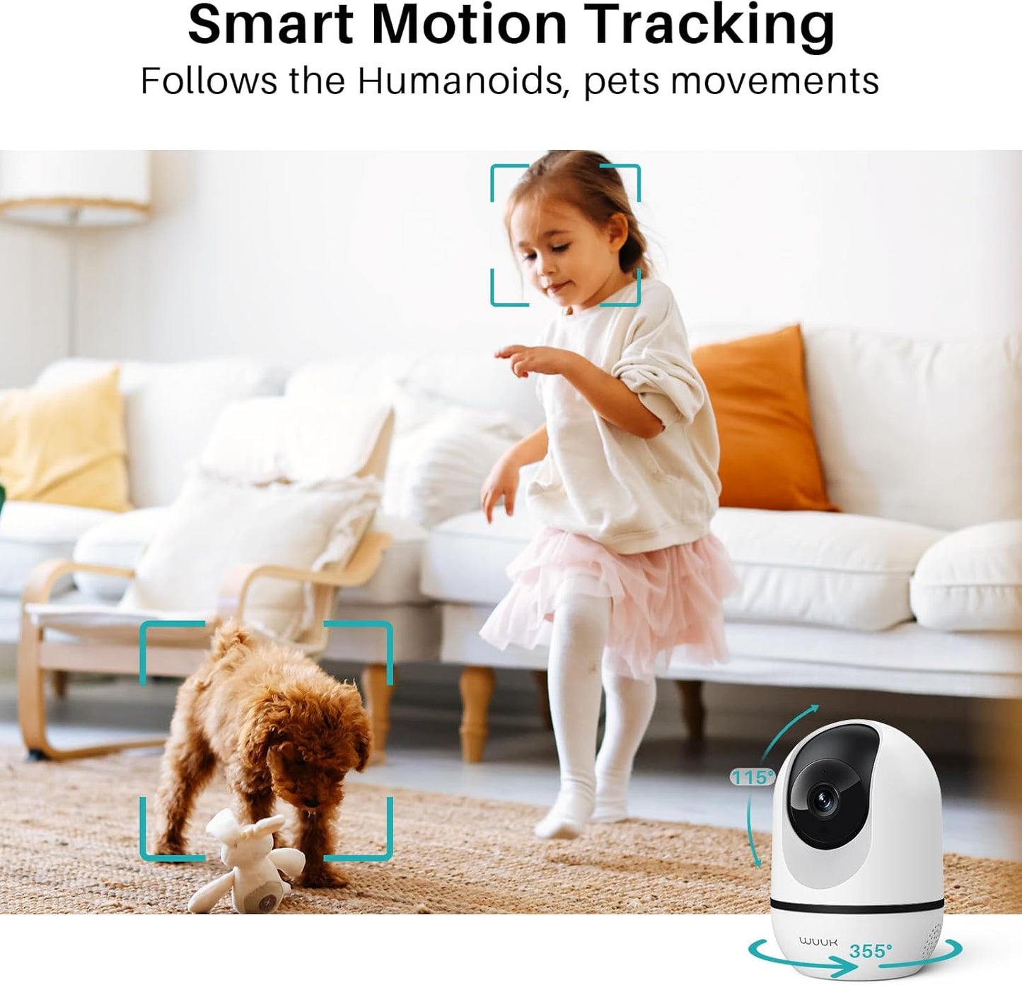 WUUK 4MP Indoor Security Camera, Pan Tilt Cam for Baby Monitor, Wi-Fi Home Security Pet Camera with Night Vision