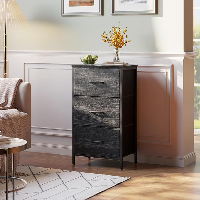AODK Dresser for Bedroom Nightstand Small Dressers Chest of Drawers End Table for Living Room, Closet Dresser with 3 Storage Drawers Organizer Clothes, Charcoal Black