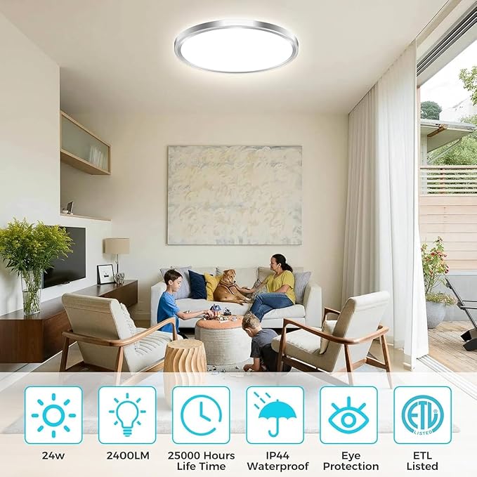 zemty LED Ceiling Light Fixture, 6.5-Inch 12W 1200lm Small Flush Mount Light, Adjustable 3000K 4000K 6500K Color Temperatures, Round Flat Recessed Lighting for Kitchen Closet Hallway Laundry, Nickel