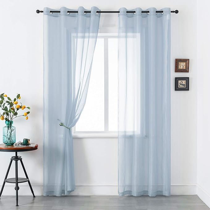 DUALIFE Dusty Blue Sheer Curtains 84 Inch Length for Living Room Decor Set of 2 Panels Grommet Window Look Semi Sheer Transparent Sheer Curtains for Bedroom 52x84 Inches Long Stone Blue