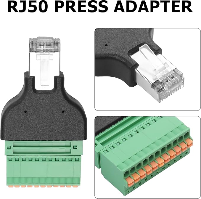 YAODHAOD RJ50 Quick Connect Solderless Adapter, RJ50 10P10C Male Jack to 10 Pin Spring Crimp Terminal Plug Connector for Cat7 Cat6 Cat5 Cat5e Ethernet Extender