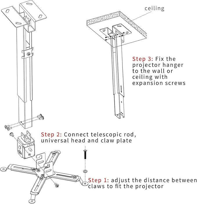 Projector Mount Wall or Ceiling Projection Mount Bracket with Adjustable Height and Extendable Arms Mounts for Home and Office Projector